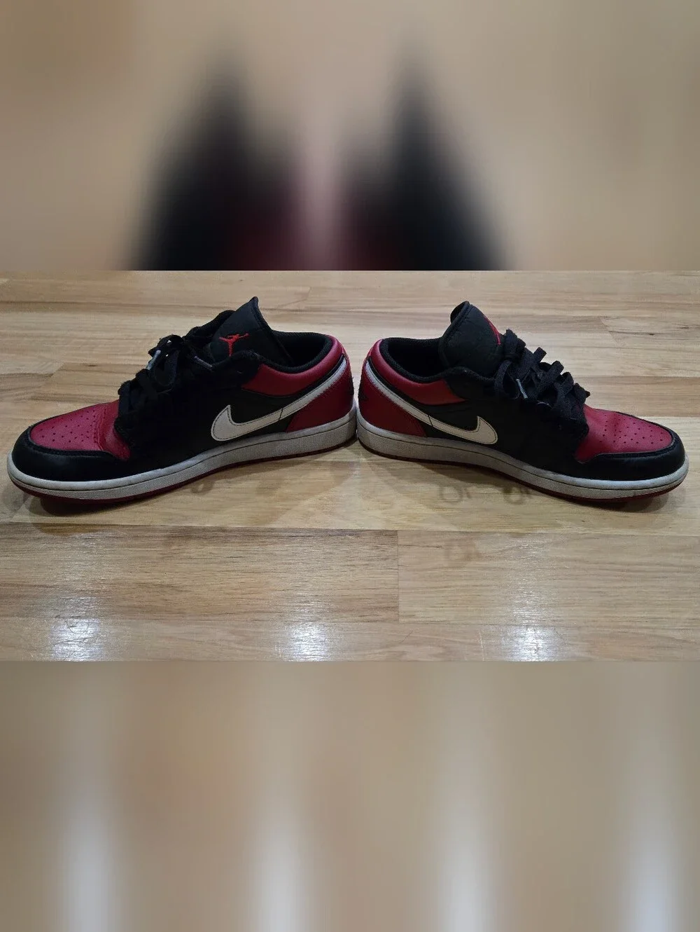 Nike Jordan 1 Low Black Red White Sneakers with White Swoosh